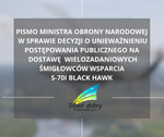 Odpowiedź Ministra Obrony Narodowej w sprawie unieważnienia postępowania publicznego na dostawę S-70i Black Hawk